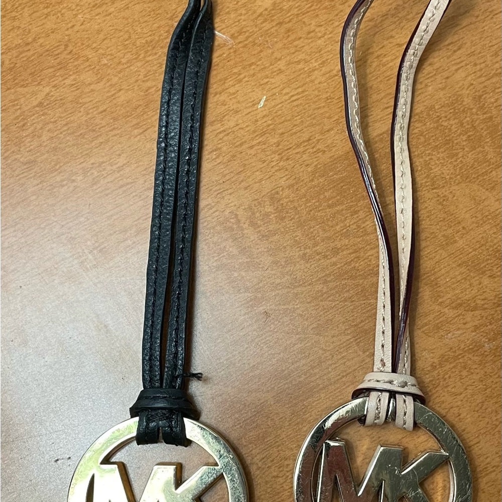 Michael Kors Black or Beige Leather straps & Gold Logo charm. Set of two. - Picture 2 of 8